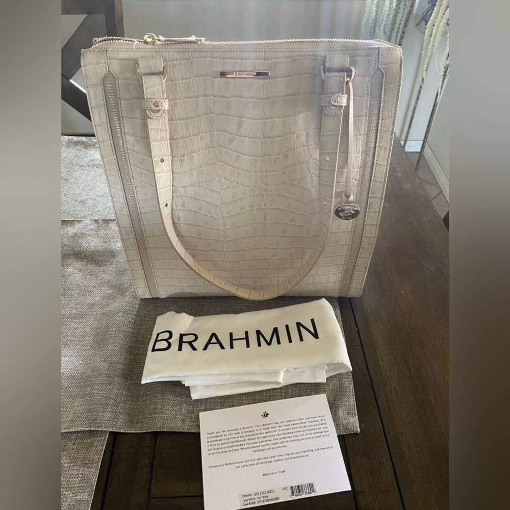 Brahmin Large Caroline Tote in Ivory Terrace Leather NWT